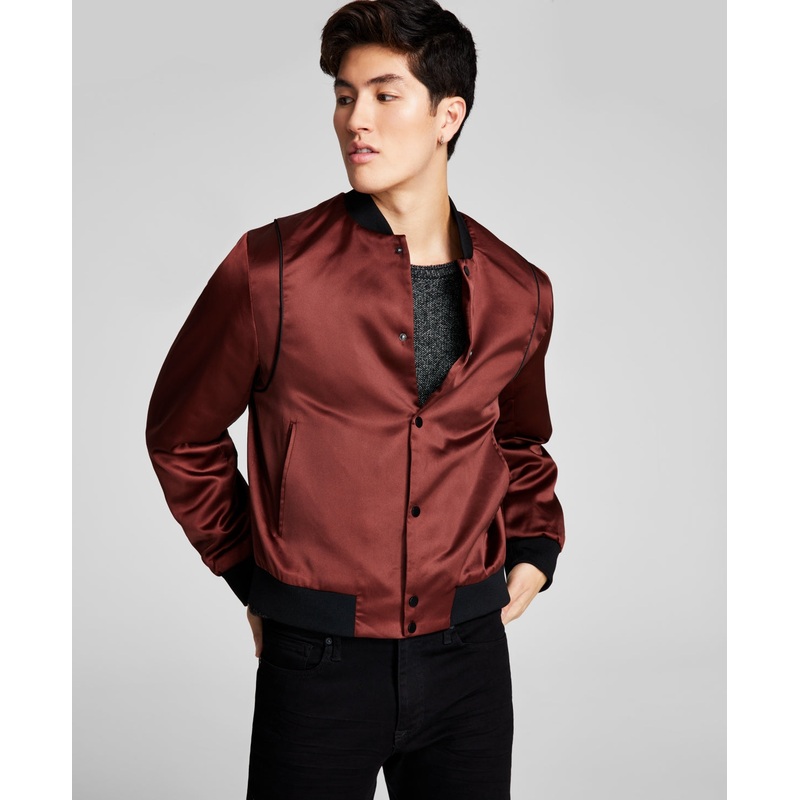 And Now This Men's Satin Bomber Jacket Medium Rust Red