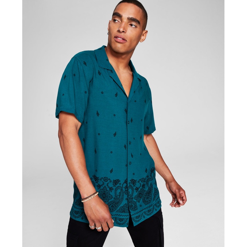 And Now This Mens Bandana print Camp Shirt Green Medium