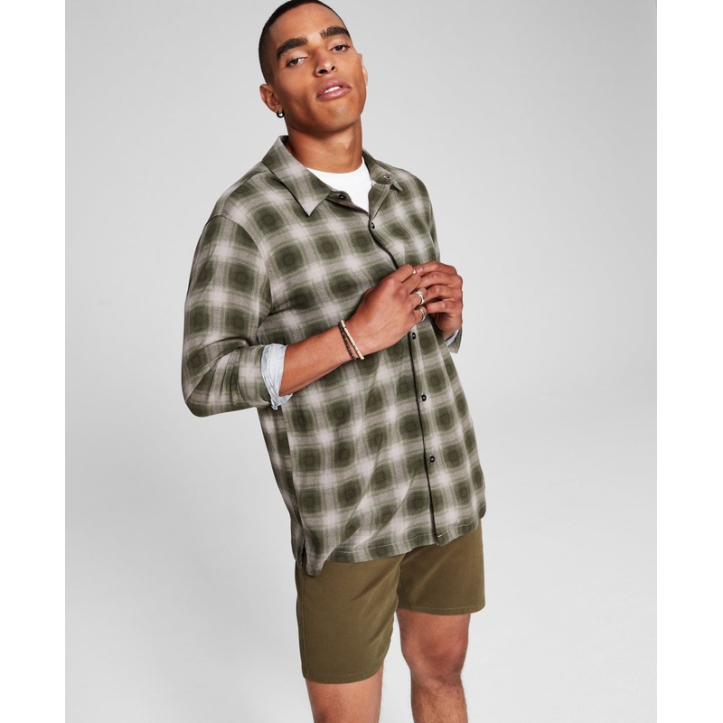 And Now This Mens Plaid Collared Button down Shirt Green XXL