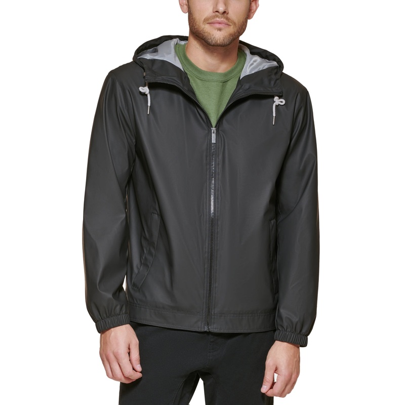 Club Room Men's Hooded Rain Jacket, Black Large