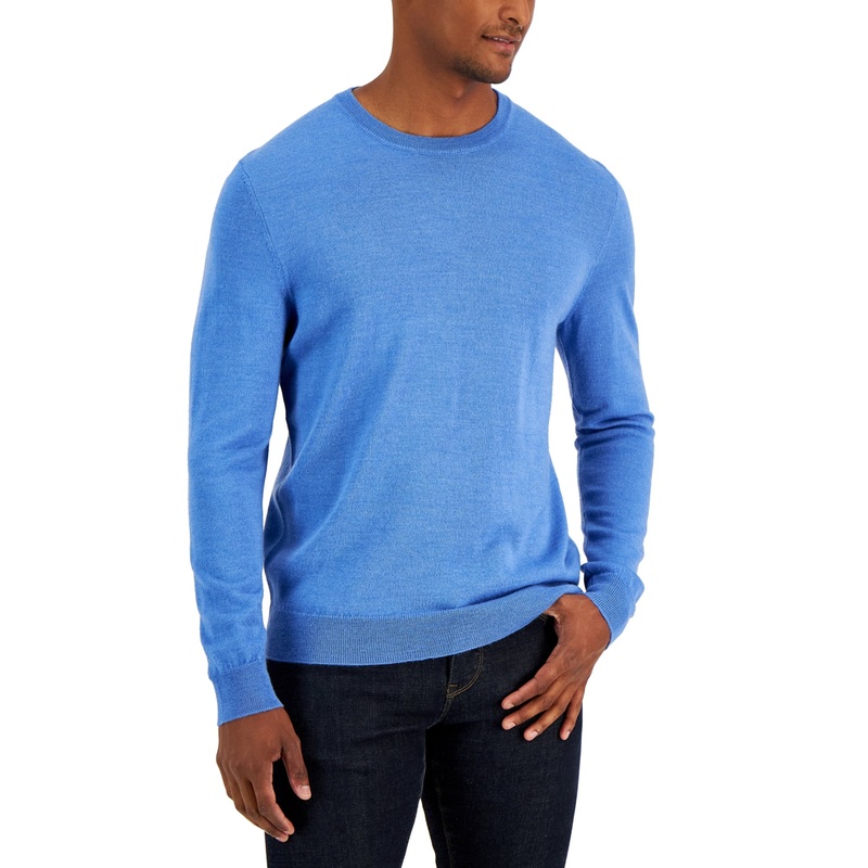 Club Room Men's Merino Wool Heathered Pullover Sweater Blue XL