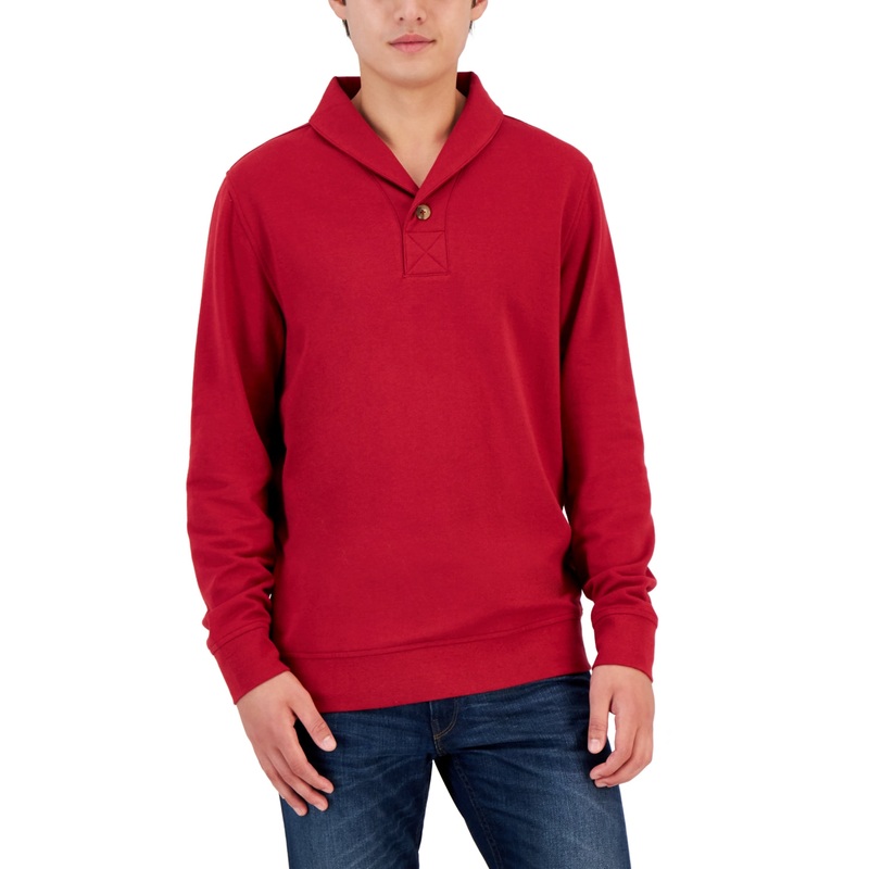 Club Room Mens Fleece Shawl Collar Sweater Wine Red 2XL