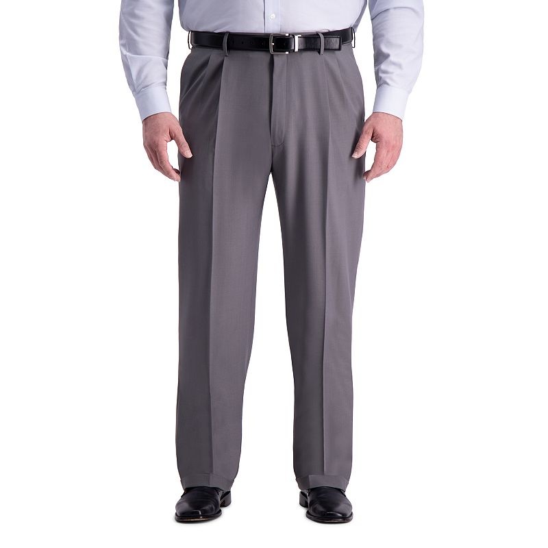 Haggar Men's Big & Tall Classic fit Pleated Dress Pants Gray 46 X 32