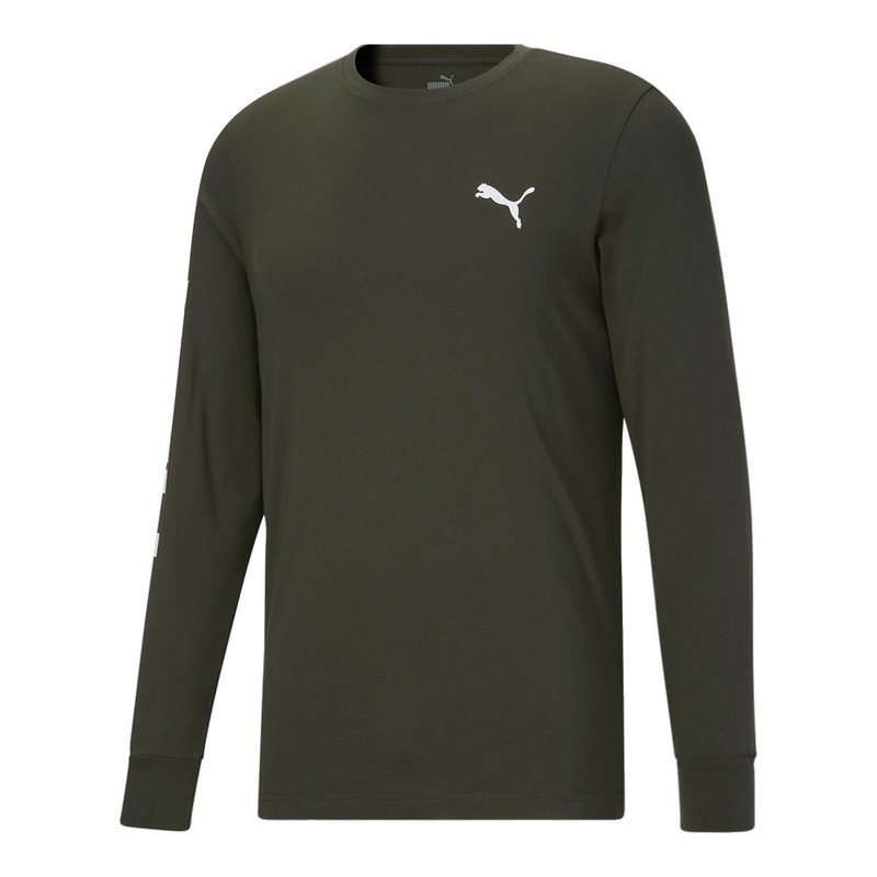 Puma Mens Puma Logo Long Sleeve Tee Green Medium