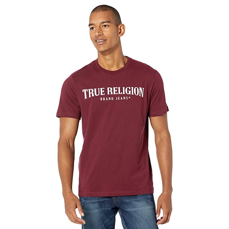 True Religion Men's Flocked Arch Tshirt Dark Burgundy 2XL
