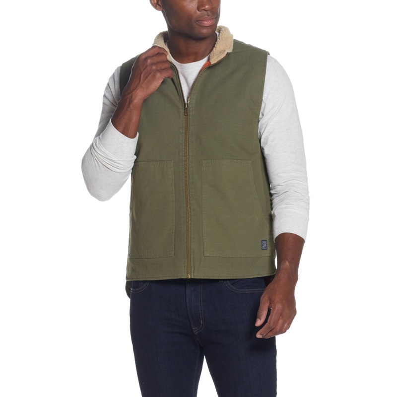 Weatherproof Vintage Mens Trucker Vest With Sherpa Collar  Olive Night  Brown XXL