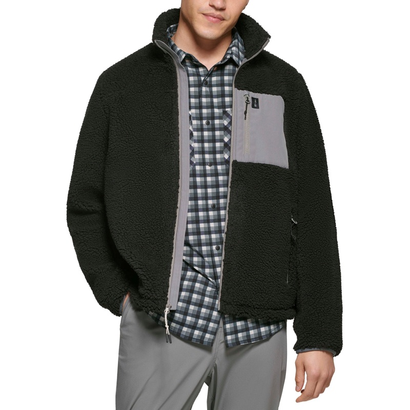 Bass Outdoor Men's Warm Faux Fur Zip Fleece Jacket Small Black