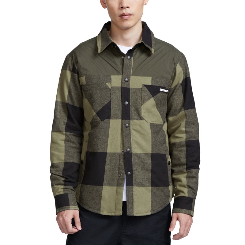 Caterpillar Men's Insulated Shirt Jacket Black Green 2XL