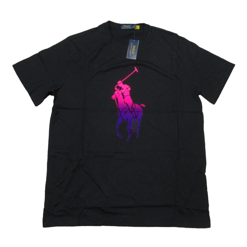 Polo Ralph Lauren Men's Black Ombre Pony Player Crew-Neck T Shirt XLT Black