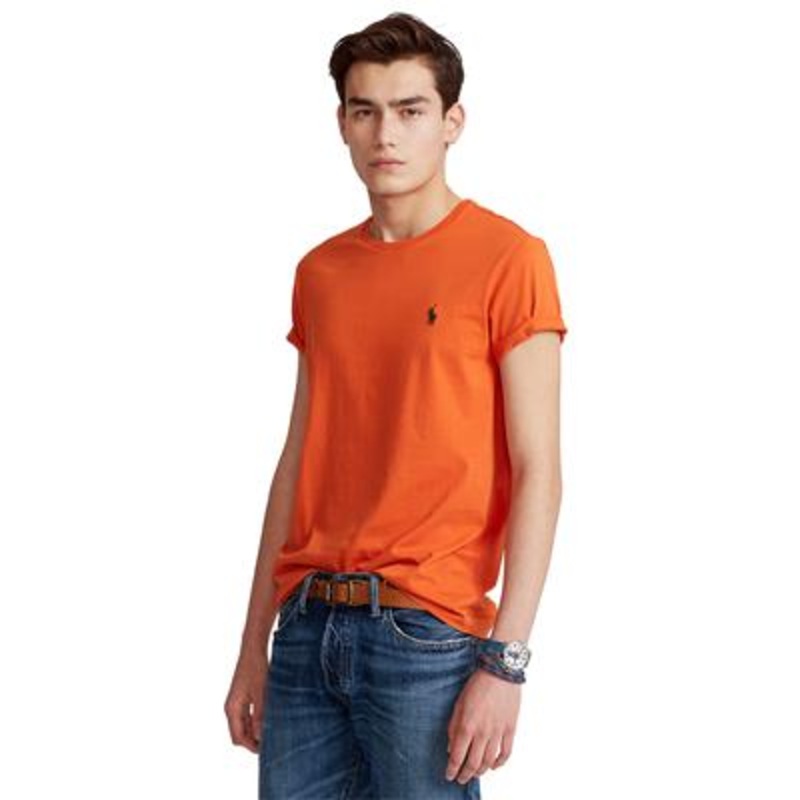 Polo Ralph Lauren Mens Classic fit Jersey Crewneck T shirt Orange Small