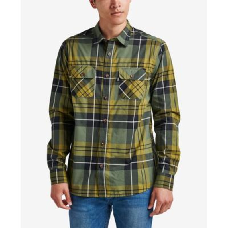 Reef Mens Dano Plaid Collared Button down Shirt Reef Green Small