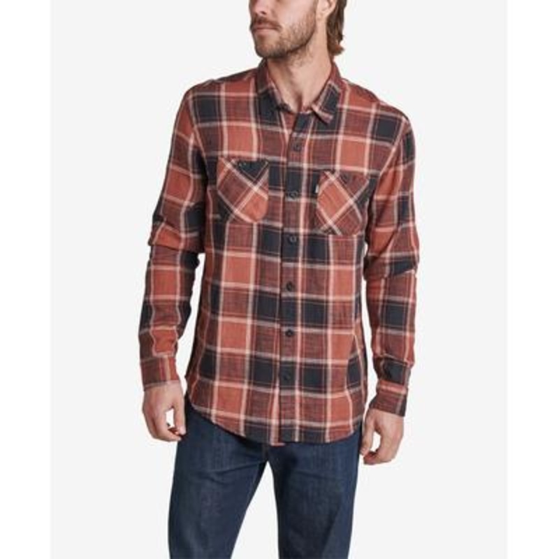 Reef Mens Hedford Cotton Plaid Button Down Shirt Reef Rust copper Orange XL