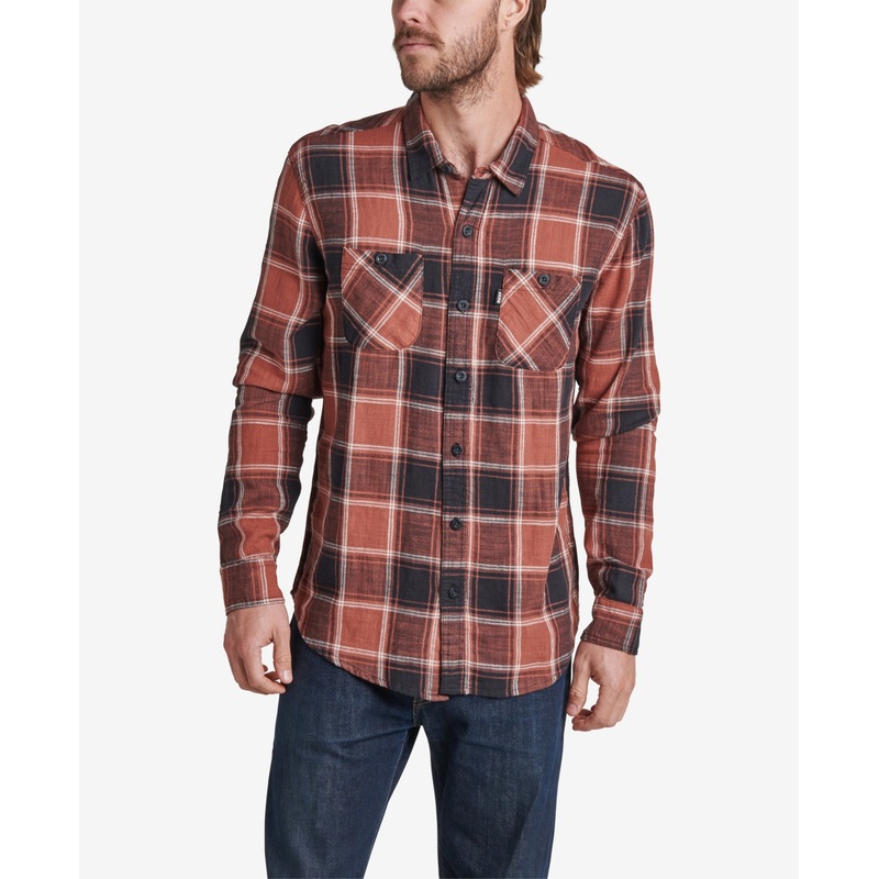 Reef Mens Hedford Plaid Button down Shirt Reef Rust copper Orange Small