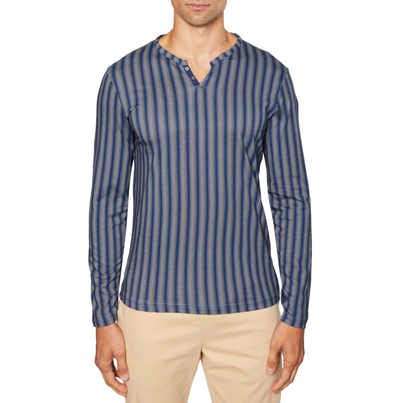 Tallia Men's Zig-zag Stripe Henley Navy Large
