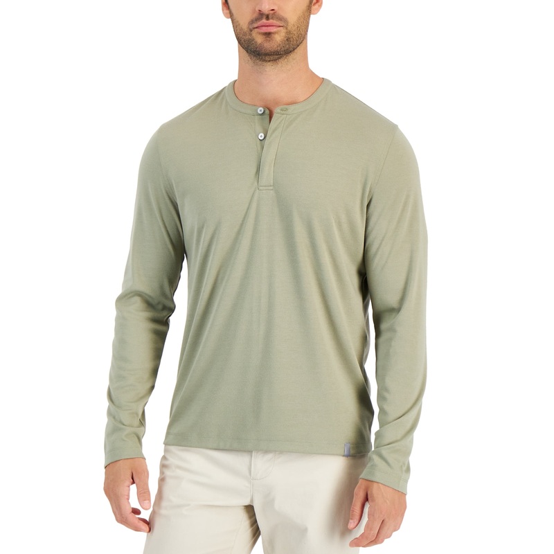 Alfani Men's Alfatech Solid Henley  Subtle Olive Size S/M Green