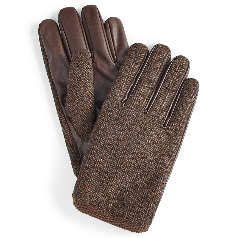 Alfani Men's Brown Herringbone Dressy Gloves  Small