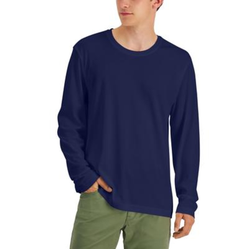 Alfani Men's Long Sleeve Supima Crewneck Tshirt Dark Blue Medium