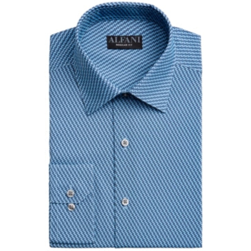 Alfani Men's Regular Fit 4Way Stretch Dress Shirt Navy Size 18 18.5