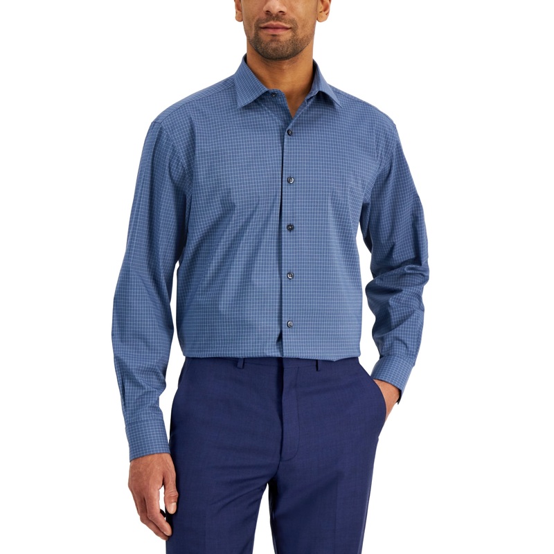Alfani Men's Regular Fit Traveler Stretch Dress Shirt  Blue Navy Size 16 16.5