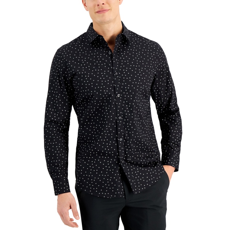 Alfani Men's Regularfit Geoprint Shirt Black Small