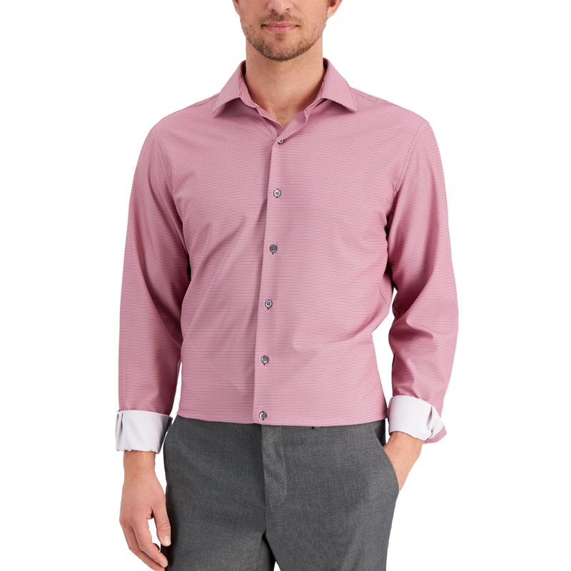 Alfani Men's Slim Fit Geo Print Dress Shirt Berry Pink 14 14.5