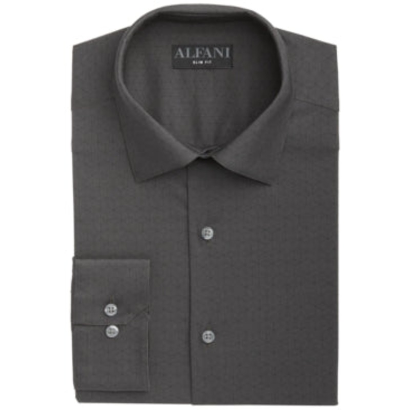 Alfani Men's Slimfit Performance Stretch Striped Box Dress Shirt Gray 15 15.5