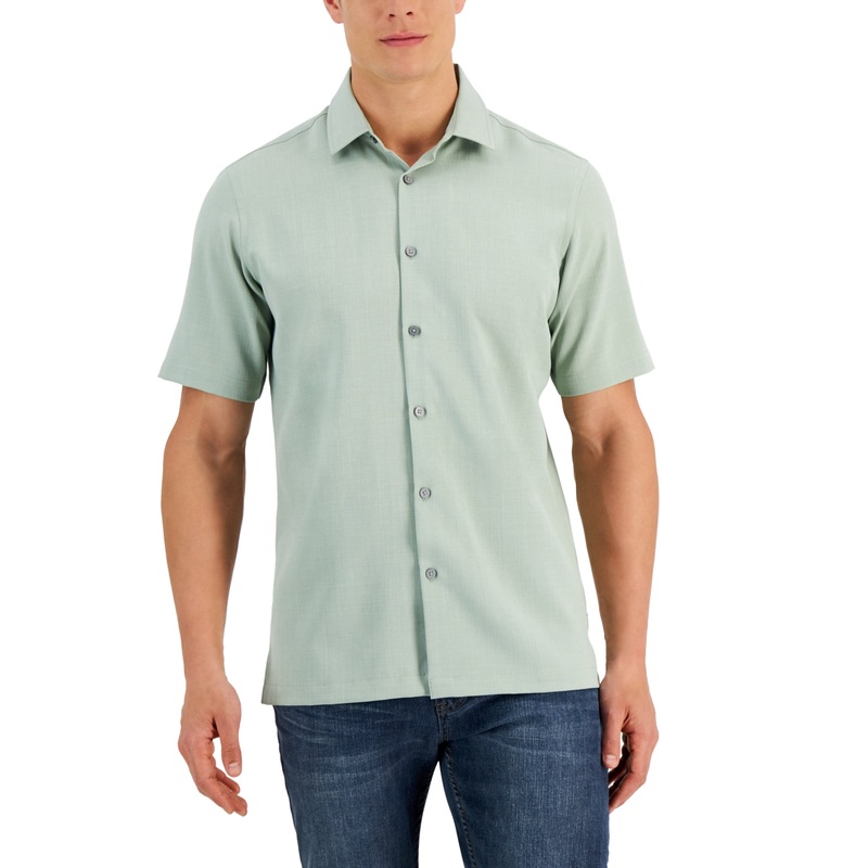 Alfani Men's Solid Short Sleeve Shirt Lt/Pas Green  Size Large