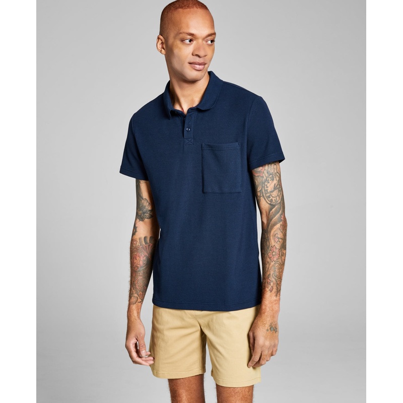 And Now This Men's Pocket Polo Shirt Dark Blue Small