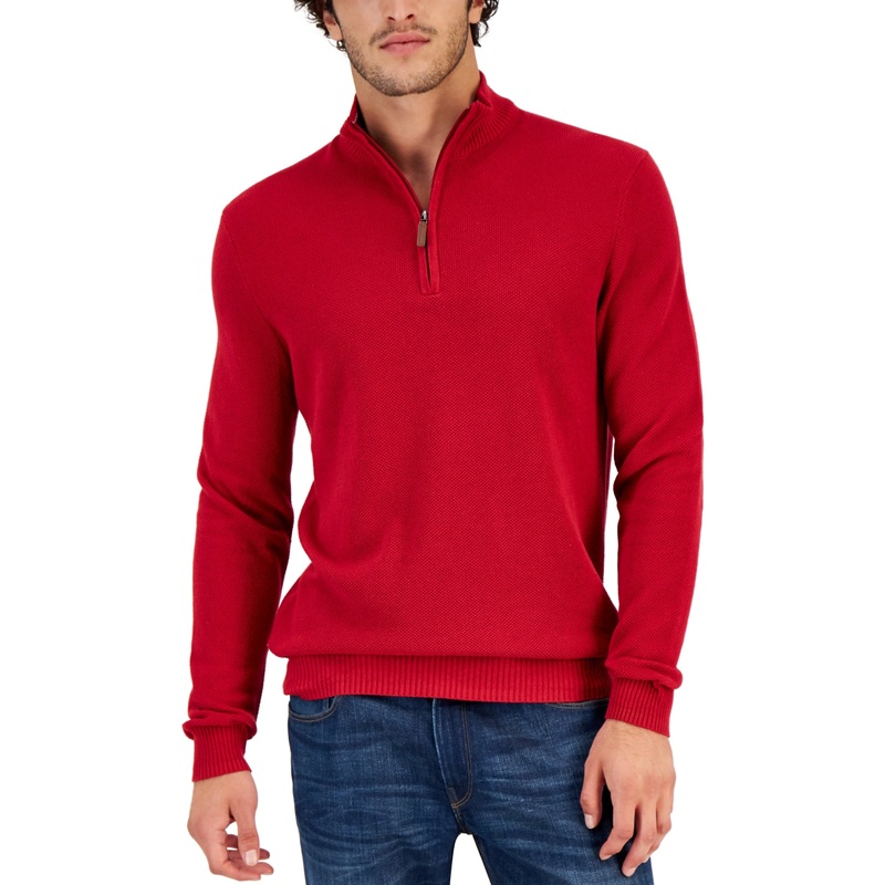 Club Room Men's Cotton 1/4 Zip Pullover Sweater Red XL