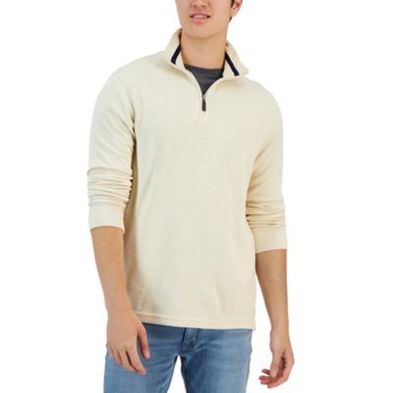 Club Room Men's Heather French Rib Quarterzip Sweater  Lt Beige Xxl