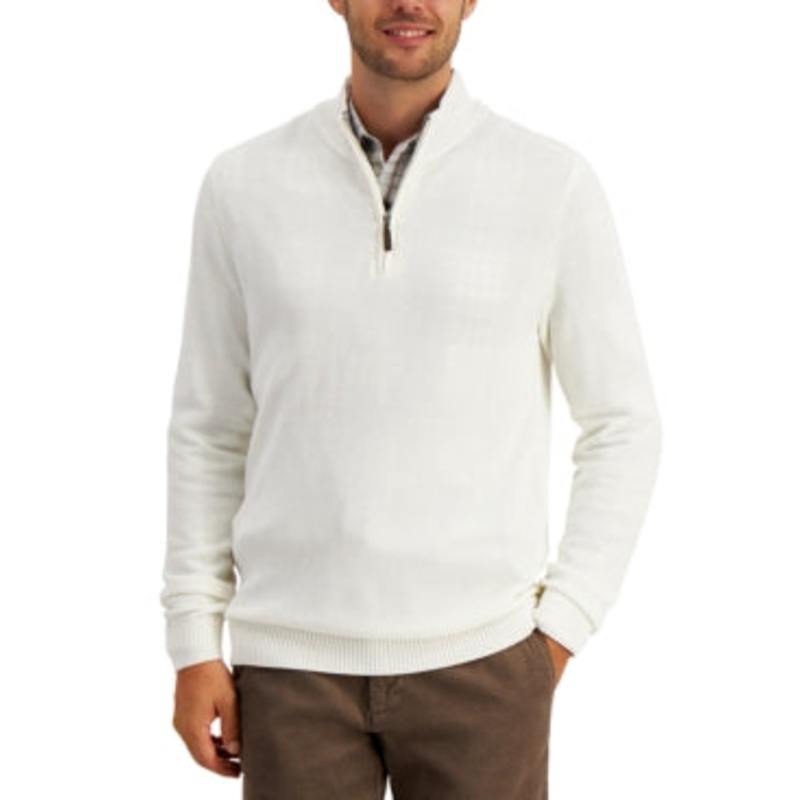 Club Room Men's Quarterzip Cotton Sweater Lt Beige Xl  Winter Ivory