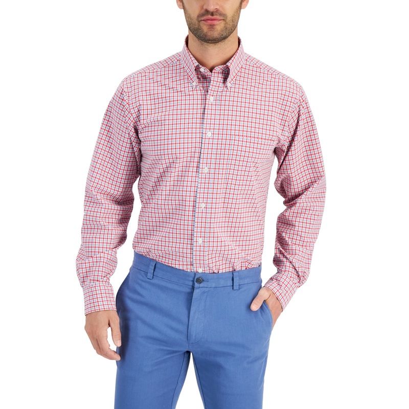 Club Room Men's Regular Fit Traveler Dress Shirt  White Red 17 36 37