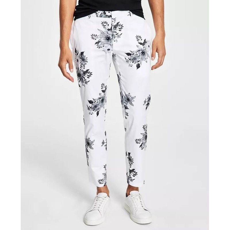 Inc International Concepts Men's Slim fit Floral print Pants White Black 32 x 32