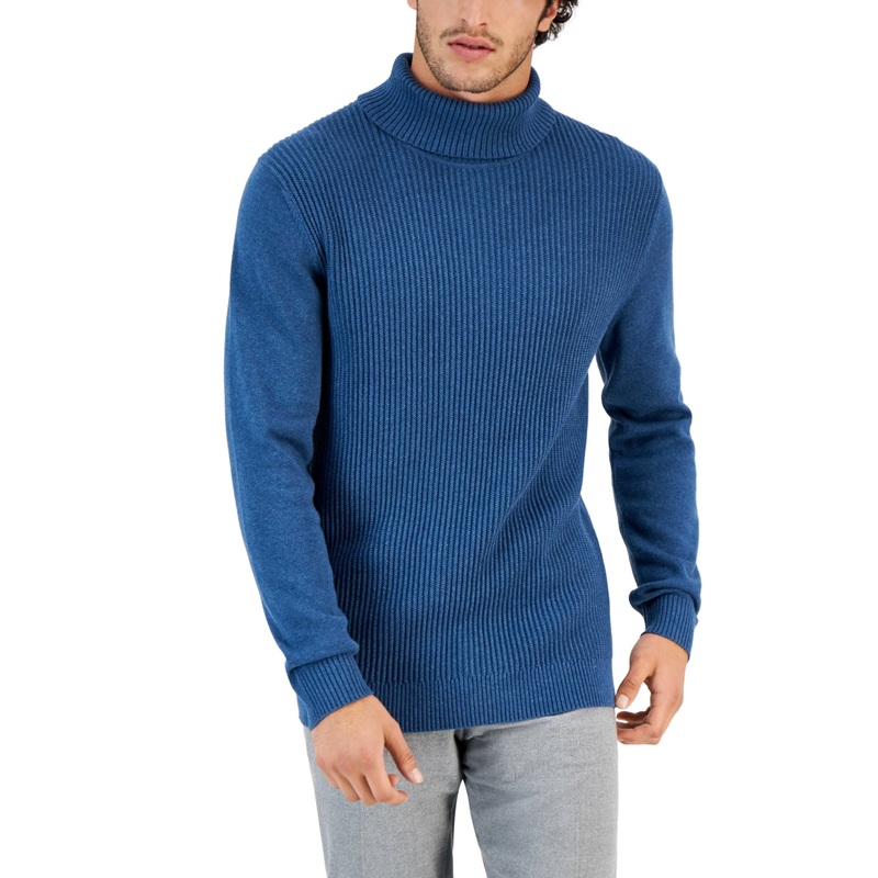 Men's Textured Cotton Turtleneck Sweater Club Room Dark Blue Medium