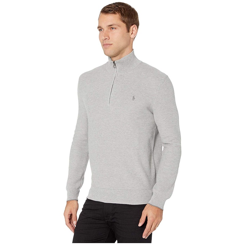Polo Ralph Lauren Men's Cotton Quarterzip Sweater  Andover Heather  Gray 2XL