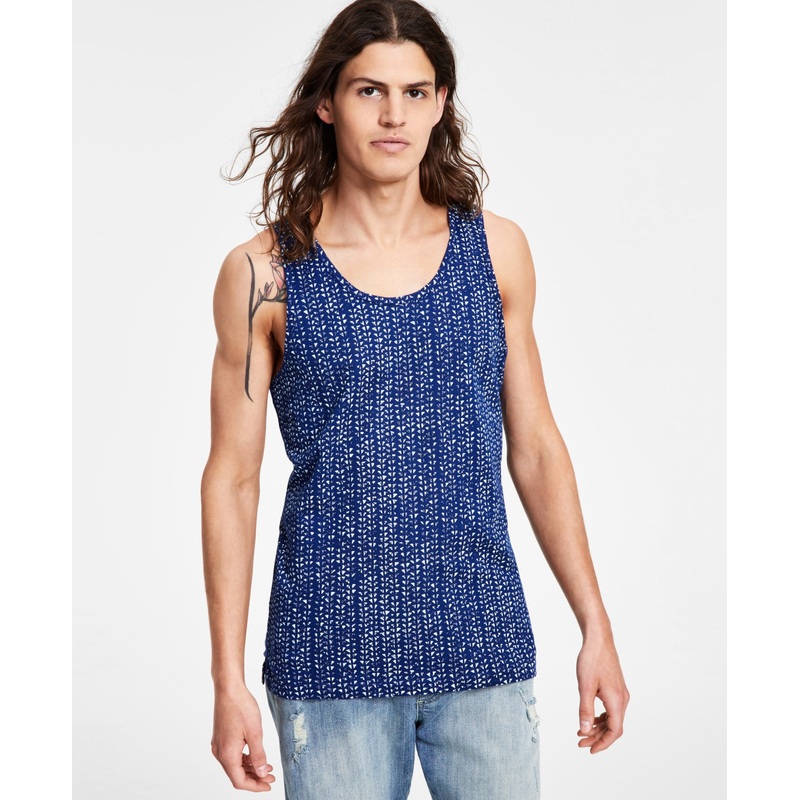 Sun + Stone Men's Geo Print Tank Pompadour Blue  Navy Small