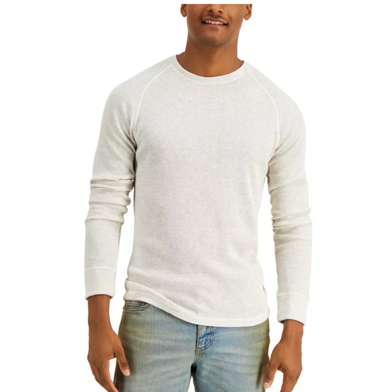Sun + Stone Men's Thermal Waffleknit Long Sleeve Shirt Natural White Small