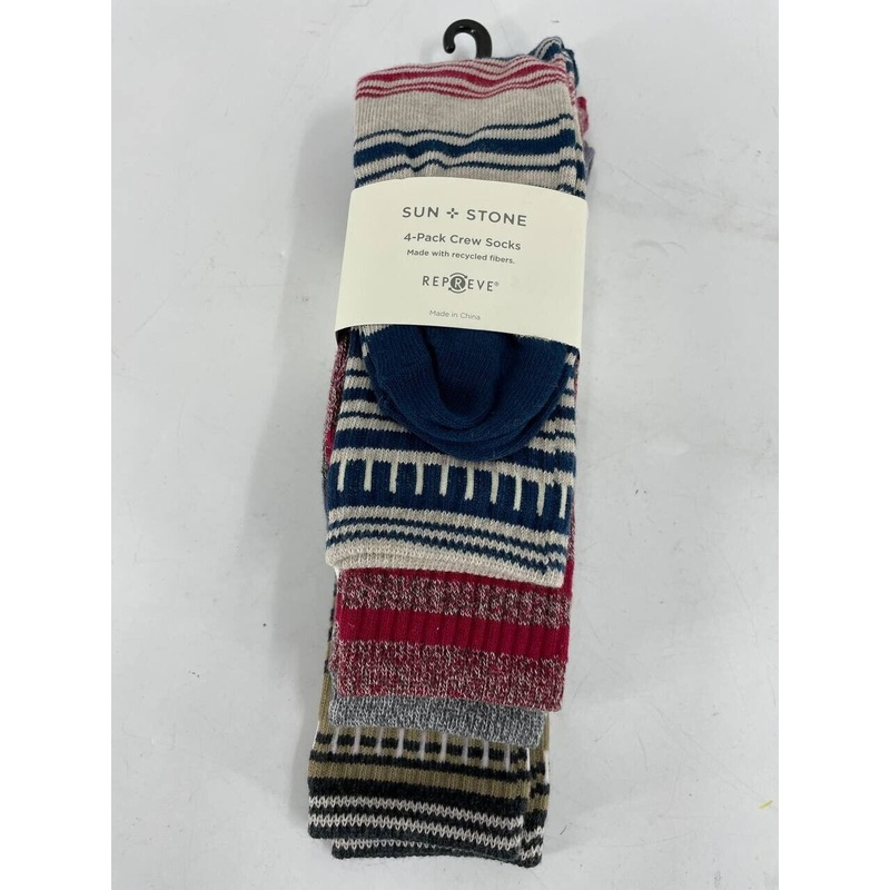 Sun + Stone Mens 4 Pack Red Striped Crew Socks Osfa Reg
