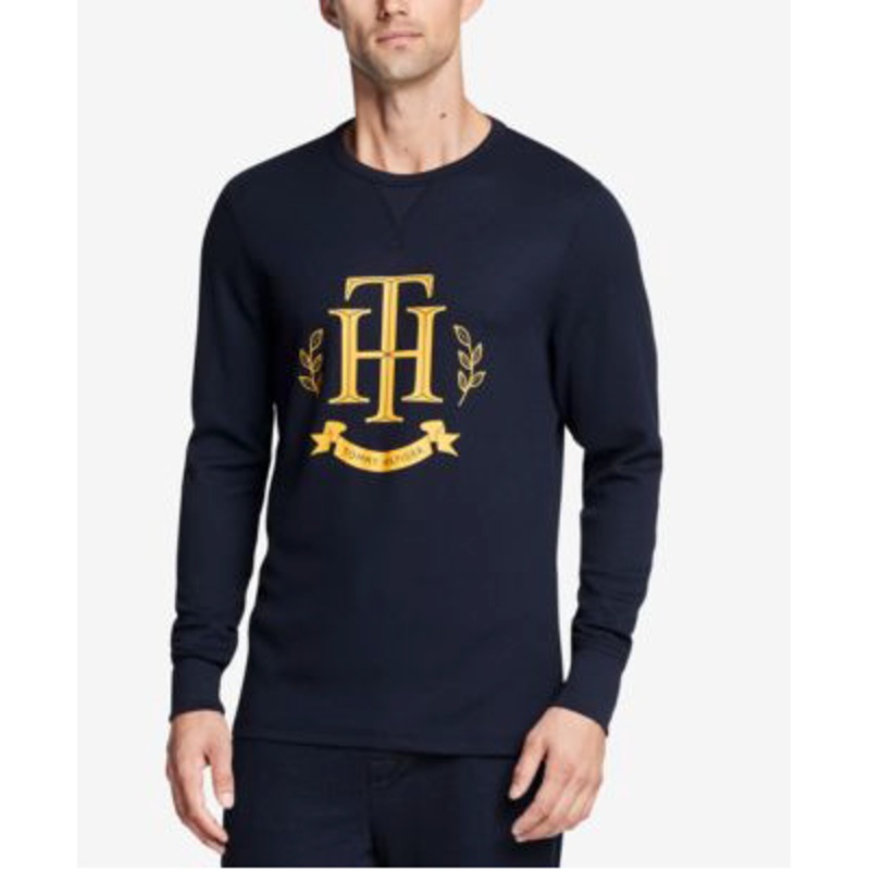 Tommy Hilfiger Men's Thermal Waffle Graphic Long-Sleeve T Shirt Medium Navy