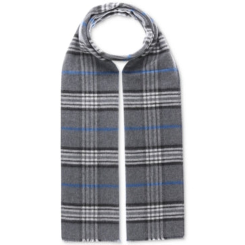 V. Fraas Men's Classic Plaid Reversible Scarf Gray Osfa Reg
