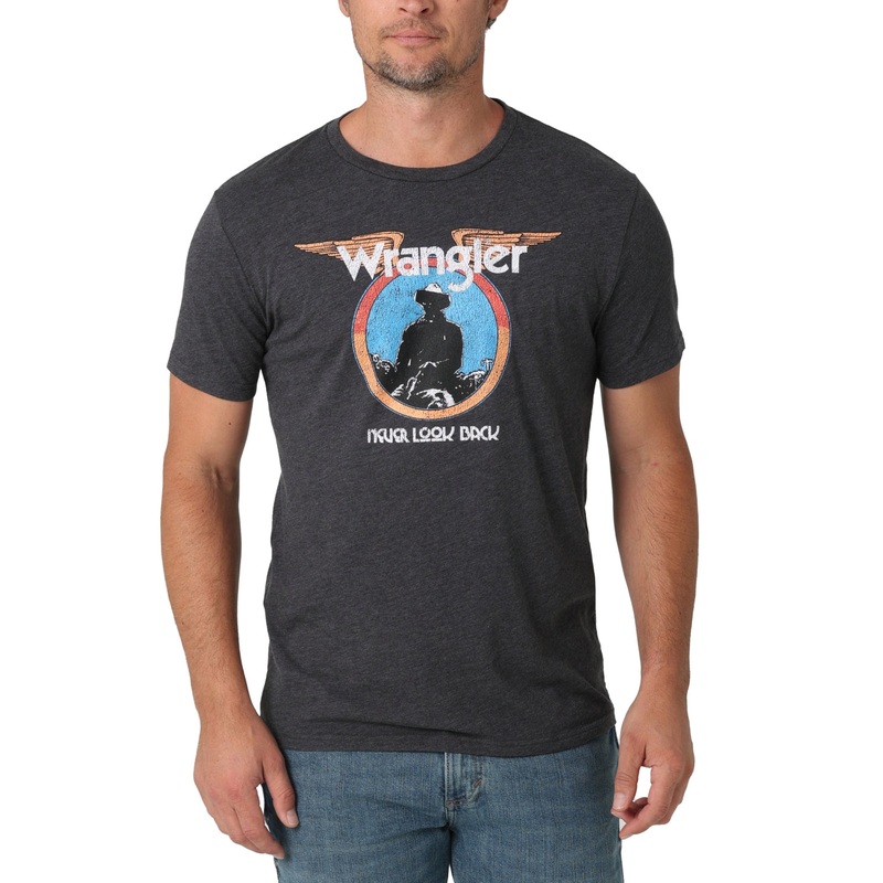 Wrangler Men's Never Look Back Crewneck Graphic T Shirt Charcoal  Large