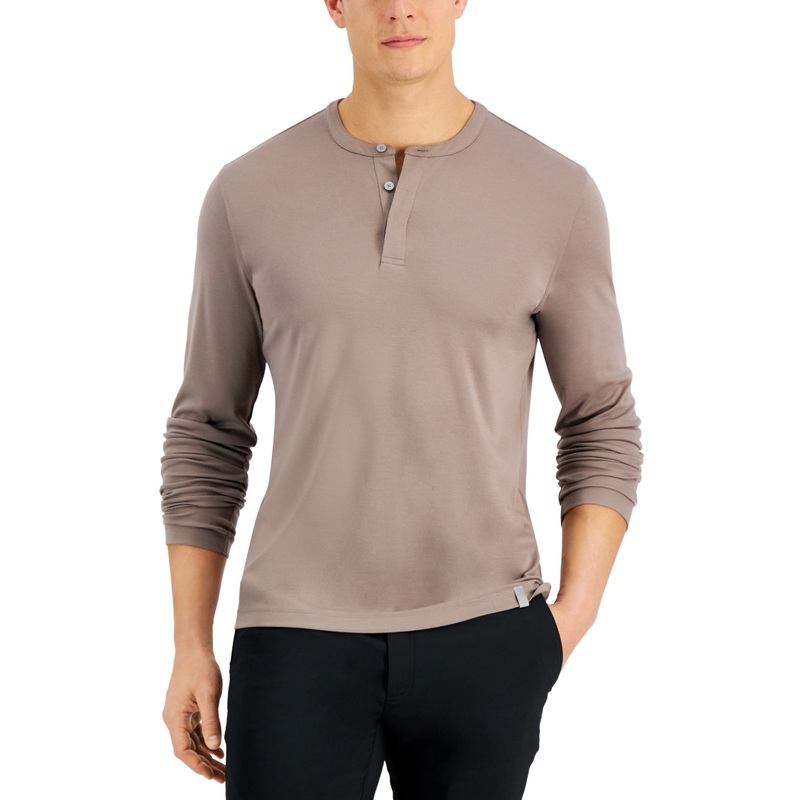 Alfani Men's Alfatech Solid Henley Dark Beige Xl