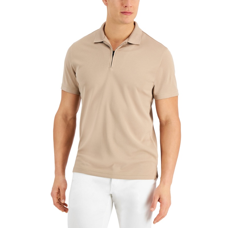 Alfani Men's Ottoman Zip Polo Shirt Sand Dust Lt/Pas brown Small