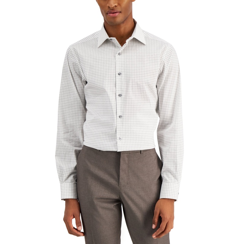 Alfani Men's Slim Fit 2Way Stretch Performance Dress Shirt  White/Black  Size 16 16.5