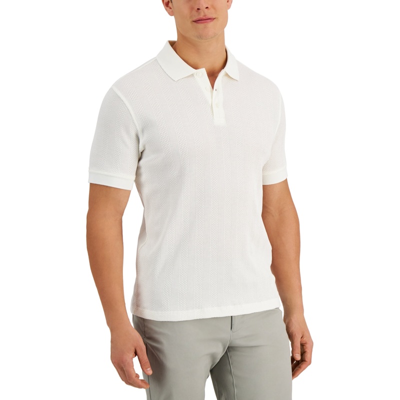 Alfani Men's Stretch Textured Stripe Polo Shirt Xl White