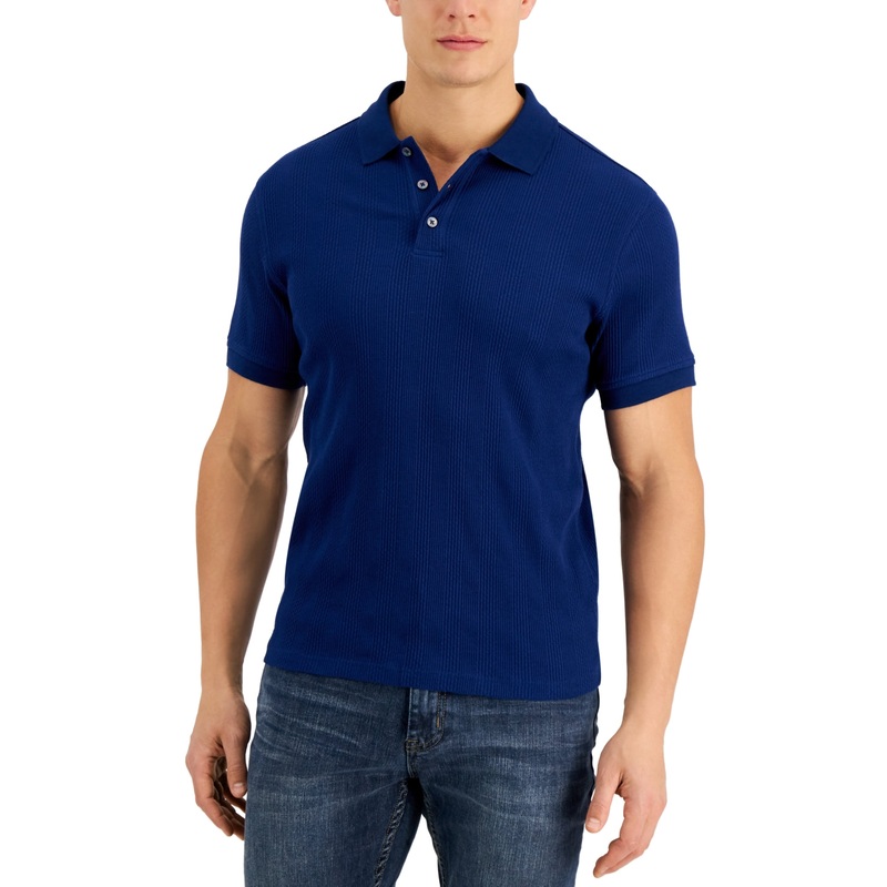 Alfani Men's Textured Stripe Polo Shirt Dark Blue Xl