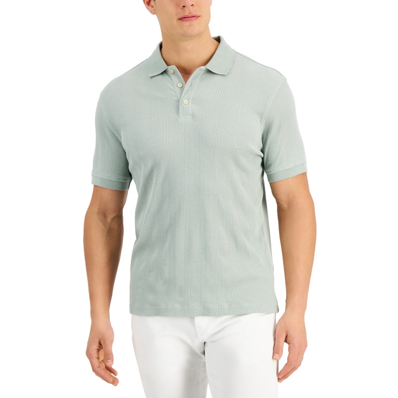 Alfani Men's Textured Stripe Polo Shirt Lt/Pas Grn Large