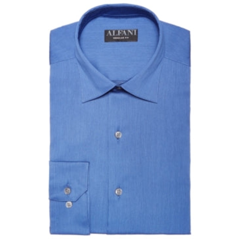 Alfatech By Alfani Men's Bedford Cord Dress Shirt Dark Blue 16 16.5