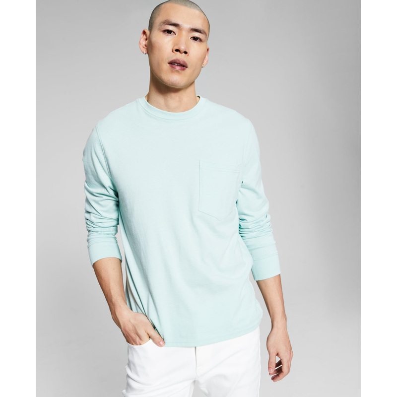 And Now This Men's Pocket Longsleeve Tshirt  Surf Spray Lt/Pas Grn S