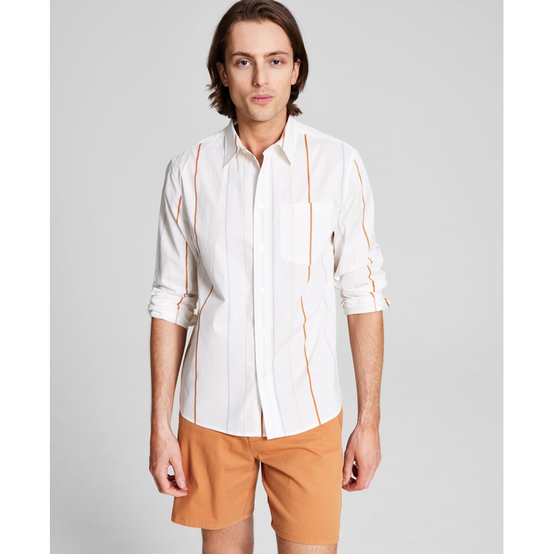 And Now This Men's Regular fit Button Down Stripe Shirt Cream / Grey 2Xl